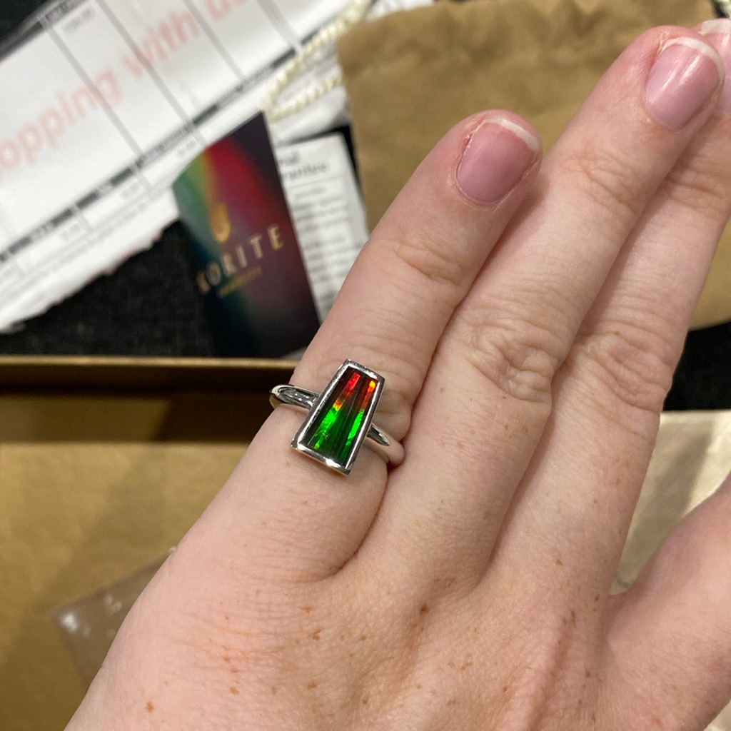 Ammolite Triplet Elongated Sterling Silver Ring